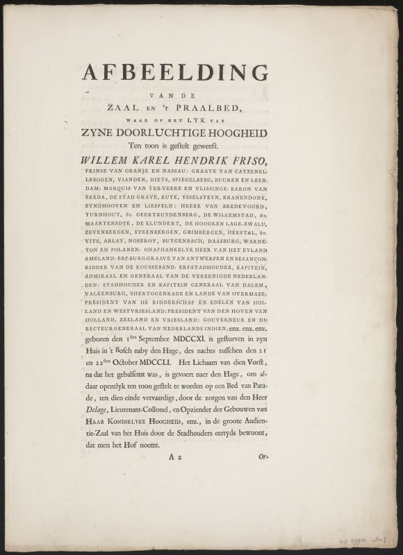 Beschrijving van een serie prenten van Willem IV