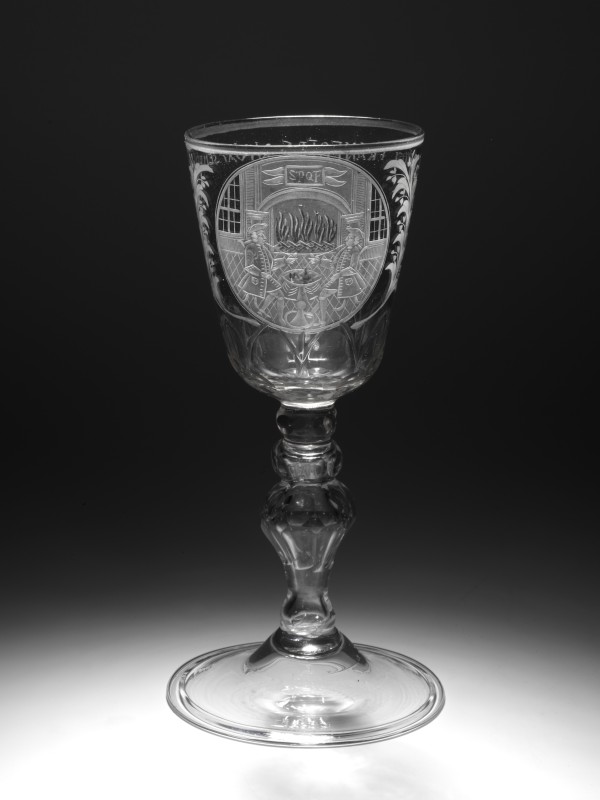 Gelegenheidsglas met een radgravure op de kelk, om mee te drinken op de Franeker studenten