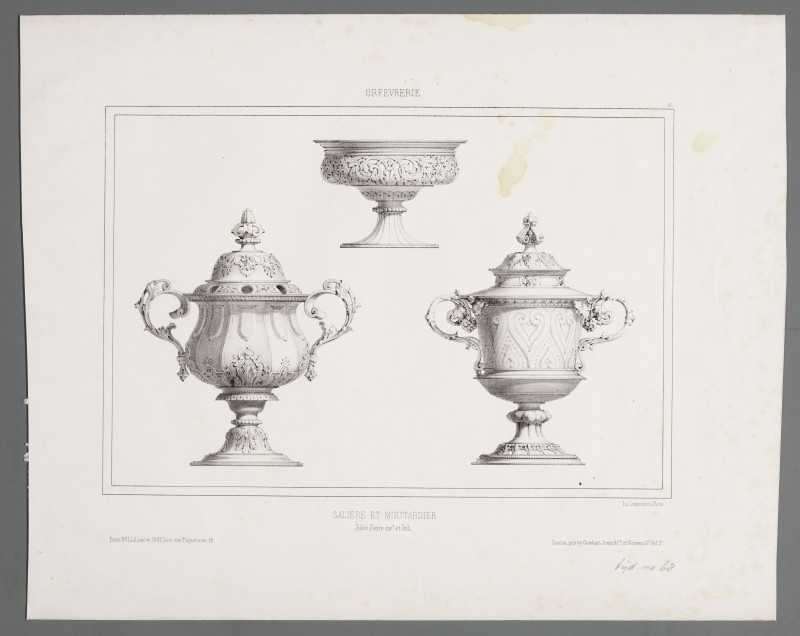 Ornamentprent. Orfevrerie. Salière et moutardier.